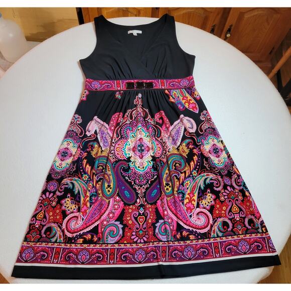 Sandra Darren Womens Dress 8 Wrap Top A-Line Sleeveless Black Pink Paisley Boho - Picture 7 of 12